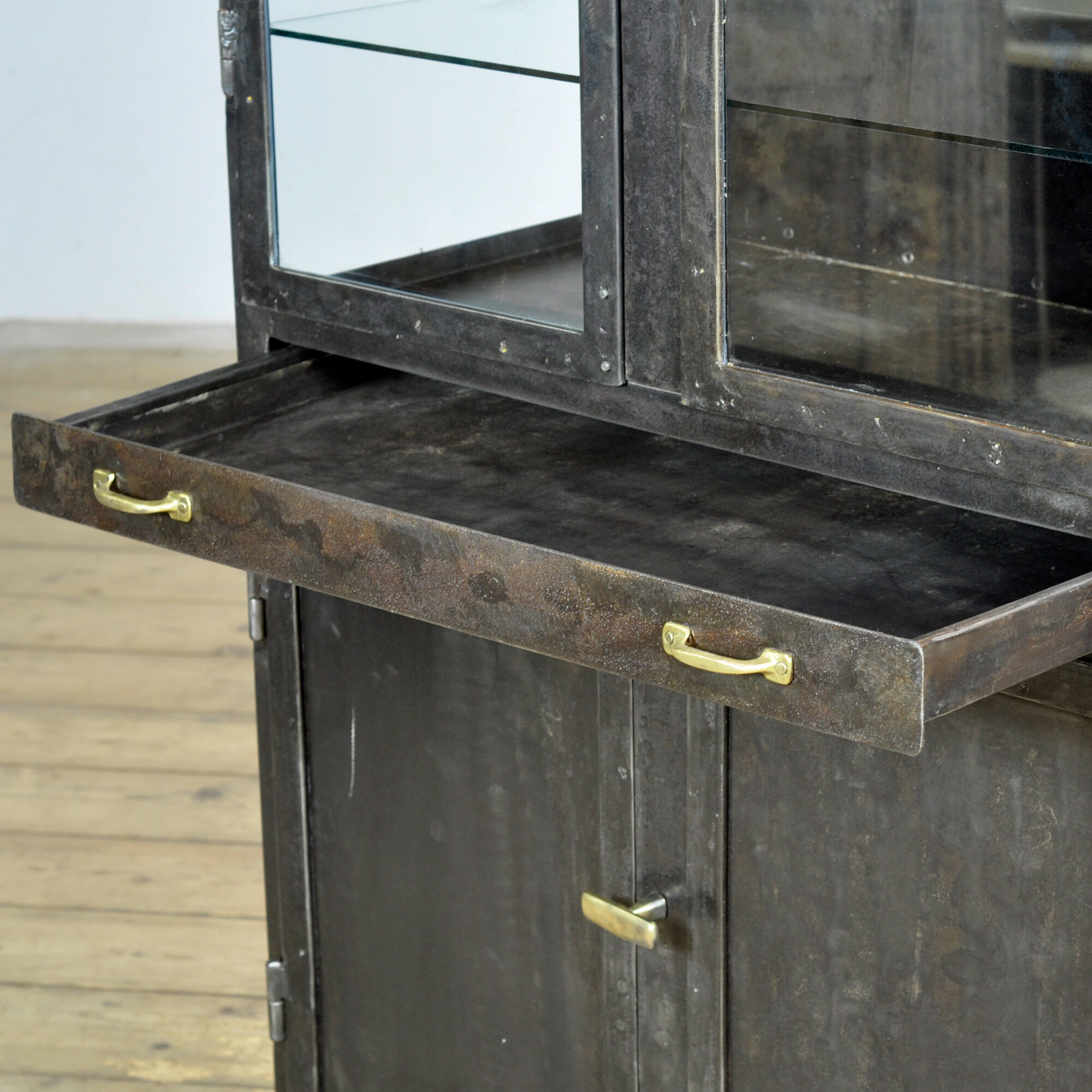 Polished iron medical cabinet, 1950s
