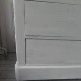 Chest of drawers of the year 1900 revisited, patinated pearl gray, wooden top.