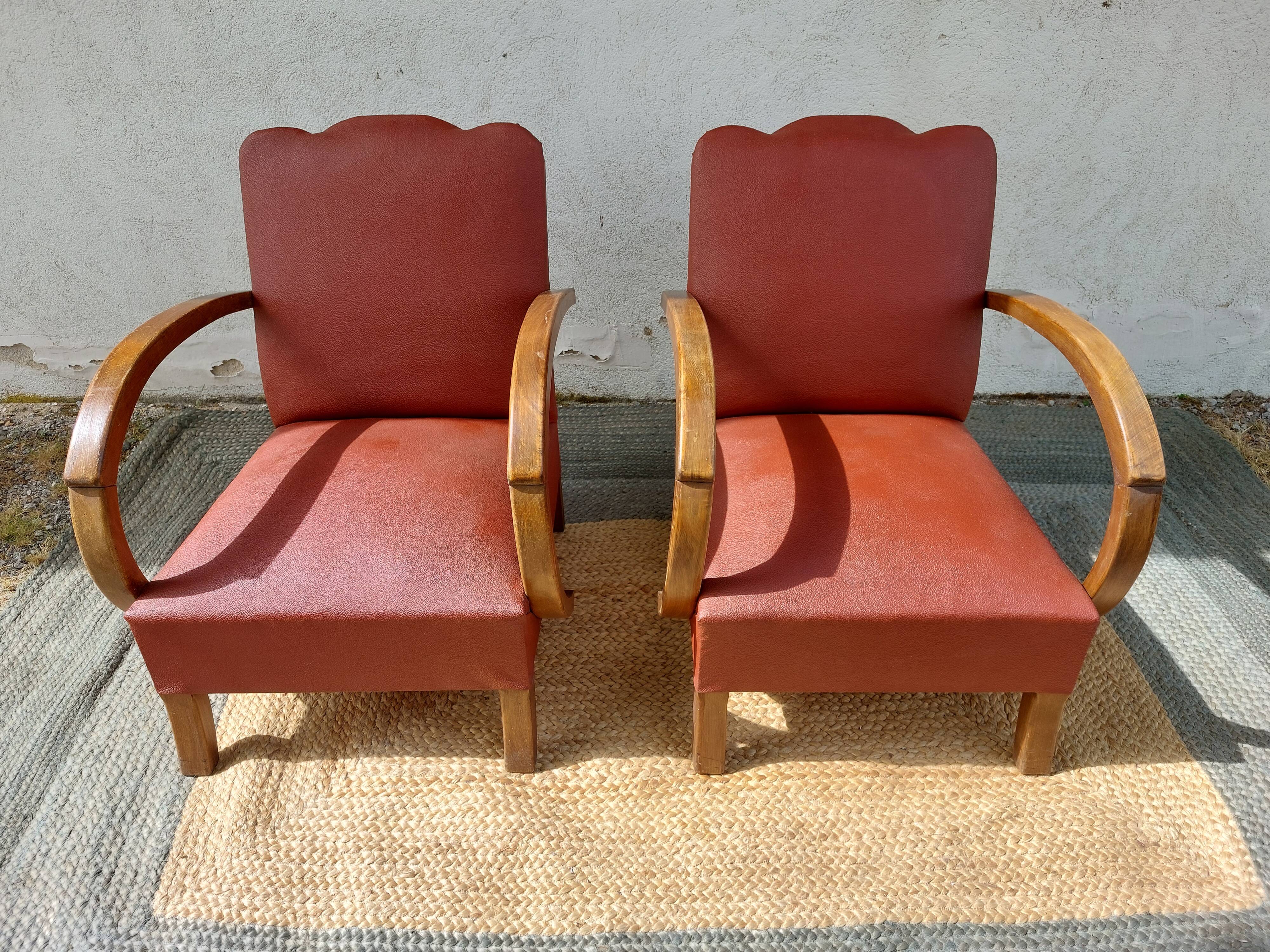 paire de fauteuils art déco, terracotta