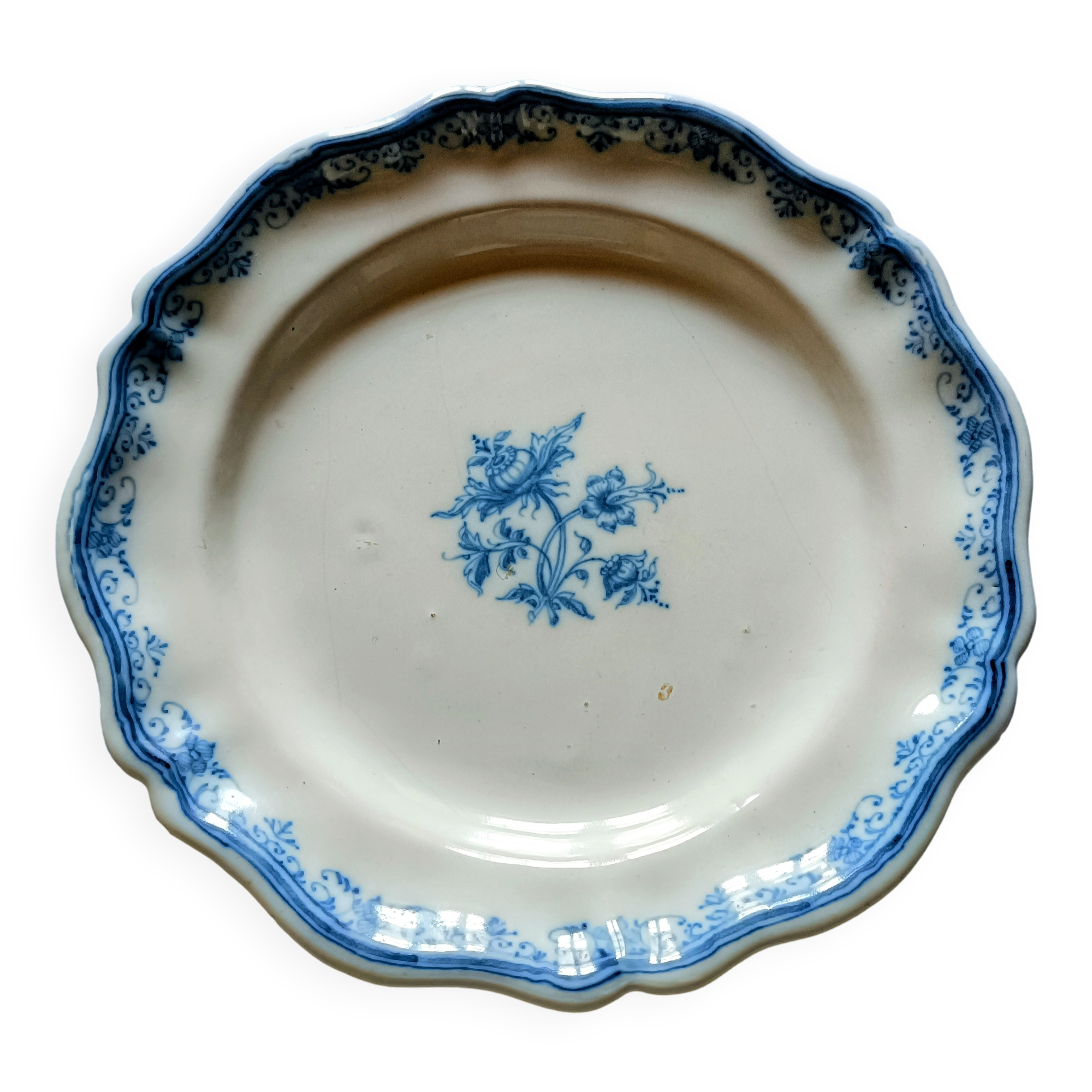 Large white and blue Marseille earthenware plate