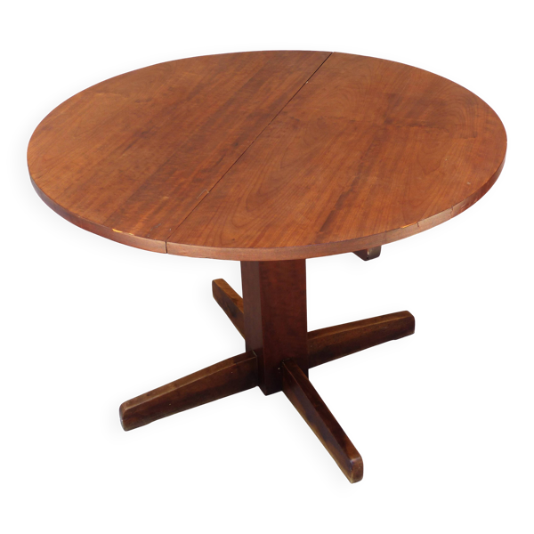 Table à manger brésilienne ronde extensible en bois, 1974