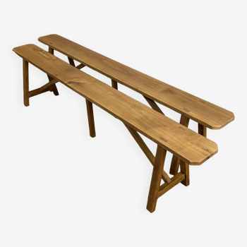 Pair of solid wood farm benches