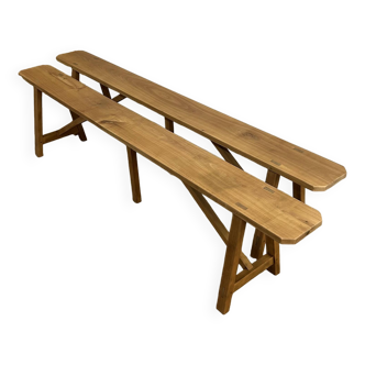 Pair of solid wood farm benches