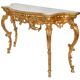 Console with a gilded wooden mirror.