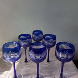 6 colored and engraved glass stemmed glasses