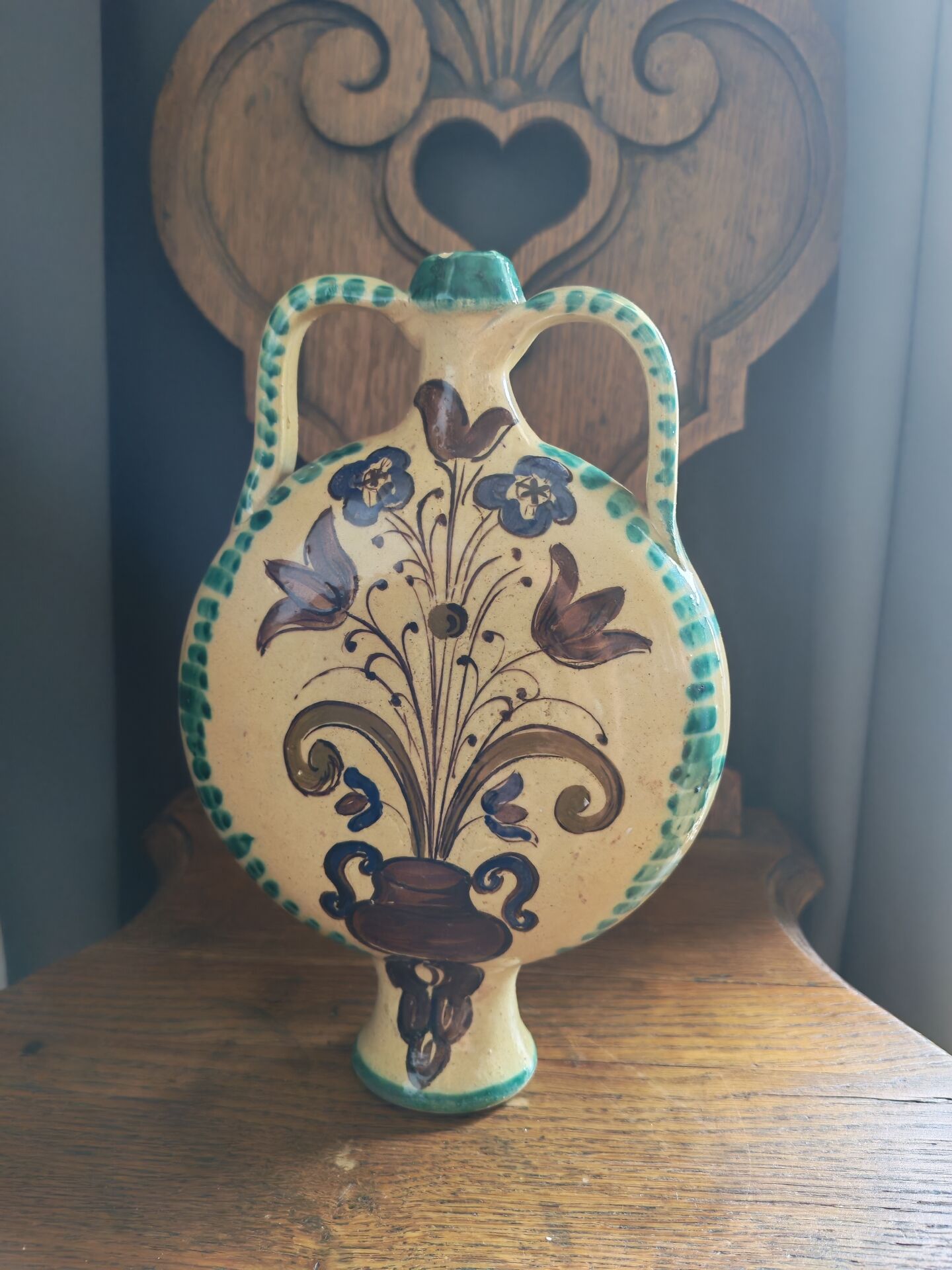 Vase gourde ancienne en céramique d'art hongrois