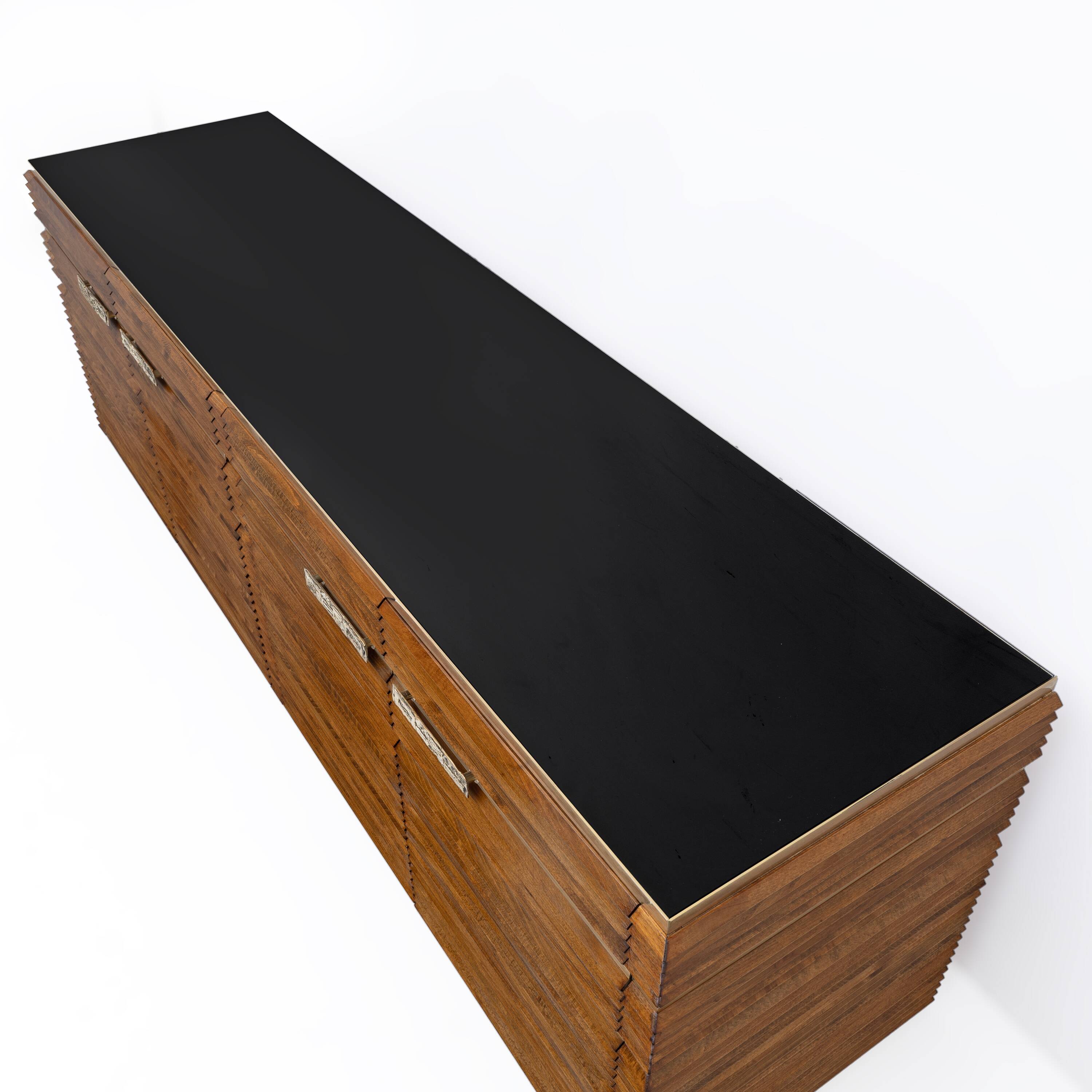 Mid-century Modern Italian Brass and Teak Sideboard, 1970s