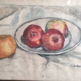 Vintage French still life in watercolour, signed Asquiedge
