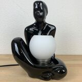 Black ceramic lamp and opal globe