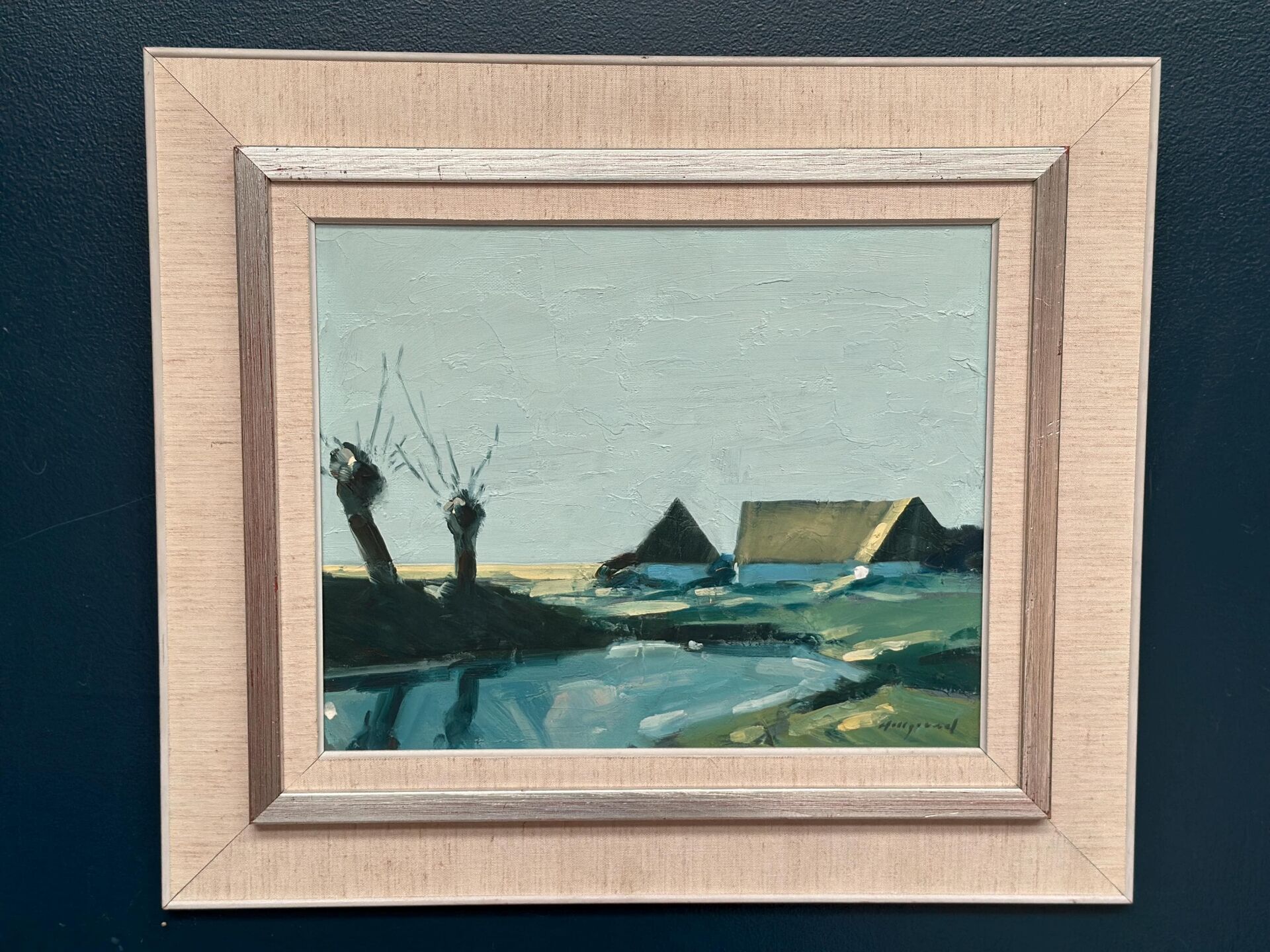 Swedish Oil on Canvas – “Farm by the Lake” by Bengt Hillgrund