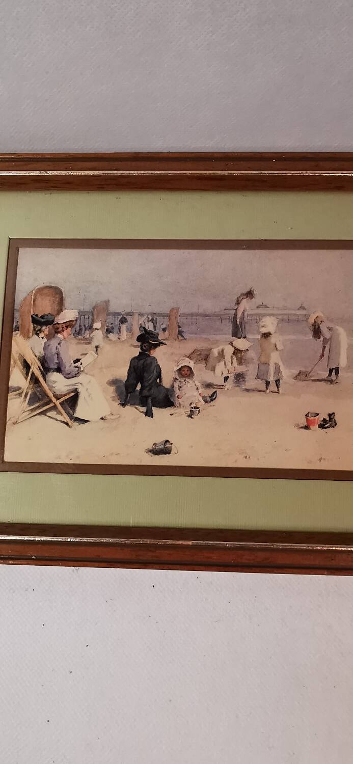 Frame with watercolor print Édouard Van Goethem seaside beach