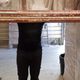 Old Burmese teak mirror with beautiful blue polychromy & original ecru 89x149cm