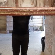 Old Burmese teak mirror with beautiful blue polychromy & original ecru 89x149cm