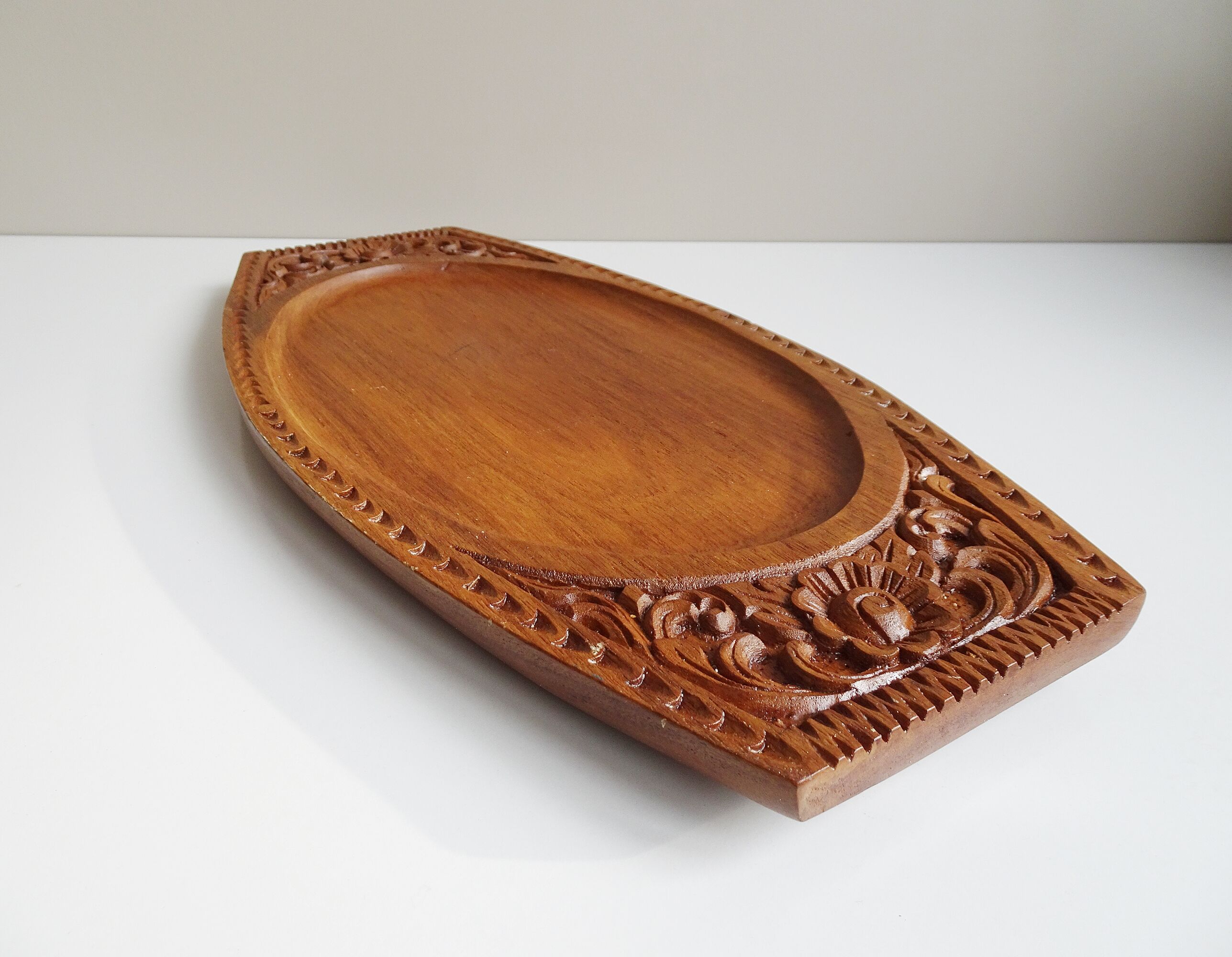 Teak tray hand-carved