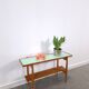 Vintage houten side table met mintgroen formica blad