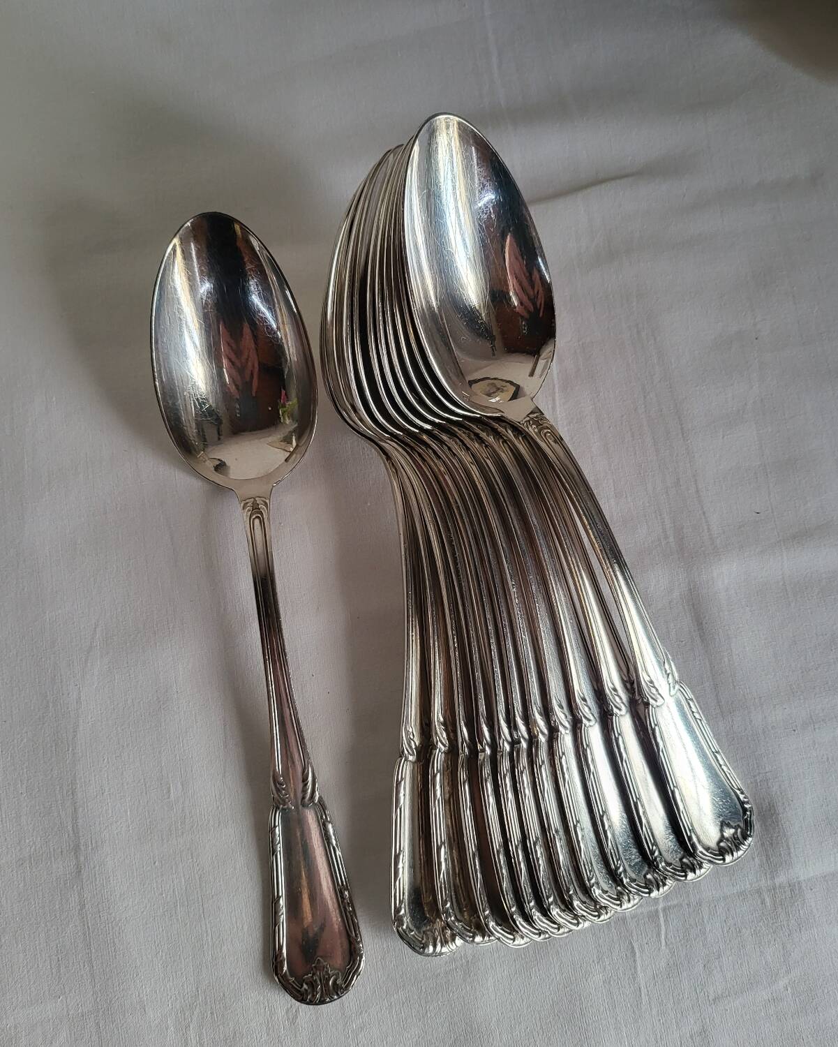 12 Large Silver-Plated Metal Spoons Boulenger Table Cutlery
