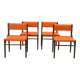 4 chaises de salle à manger en bois wengé avec revêtement en tissu bouclé orange, années 1960