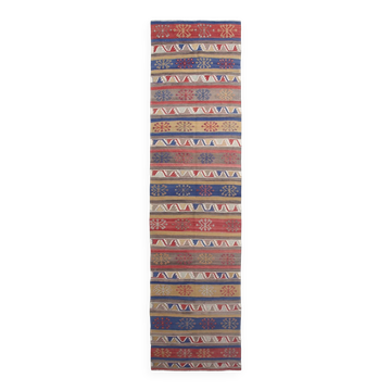 Tapis de couloir kilim vintage en laine bleu marine et rouge