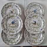 Lot de 6 assiettes en faïence française ou en céramique de Moustiers peinte