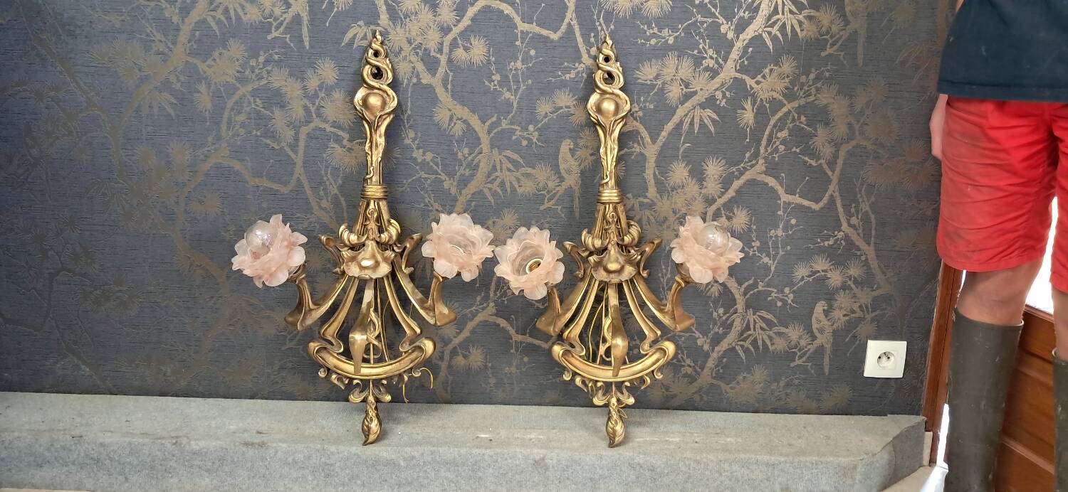 Pair of solid brass wall lights 81 x 49