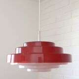 Vintage Scandinavian Design Hanging Lamp / Red Plastic Pendant Light 1970's