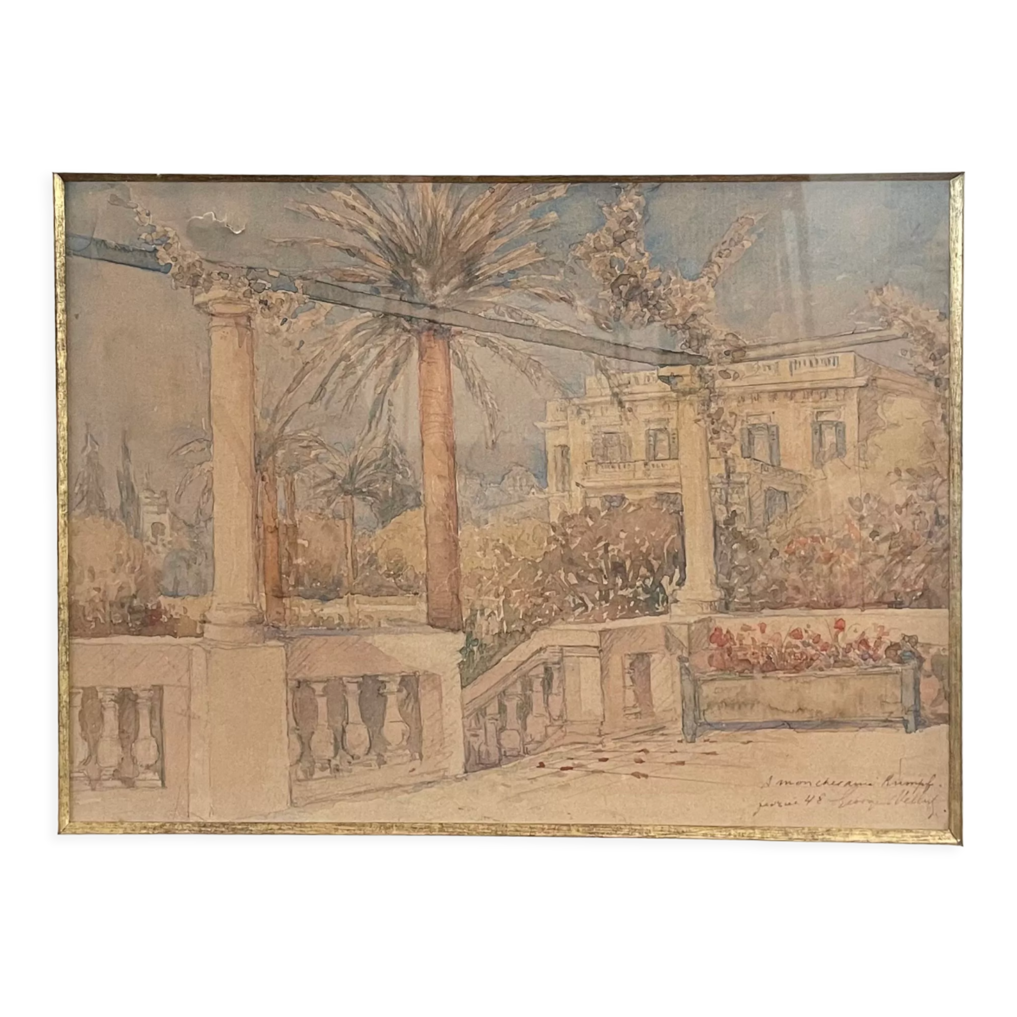 Old painting watercolor south of the France February 48