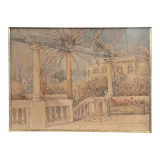 Peinture ancienne aquarelle sud de la France février 48