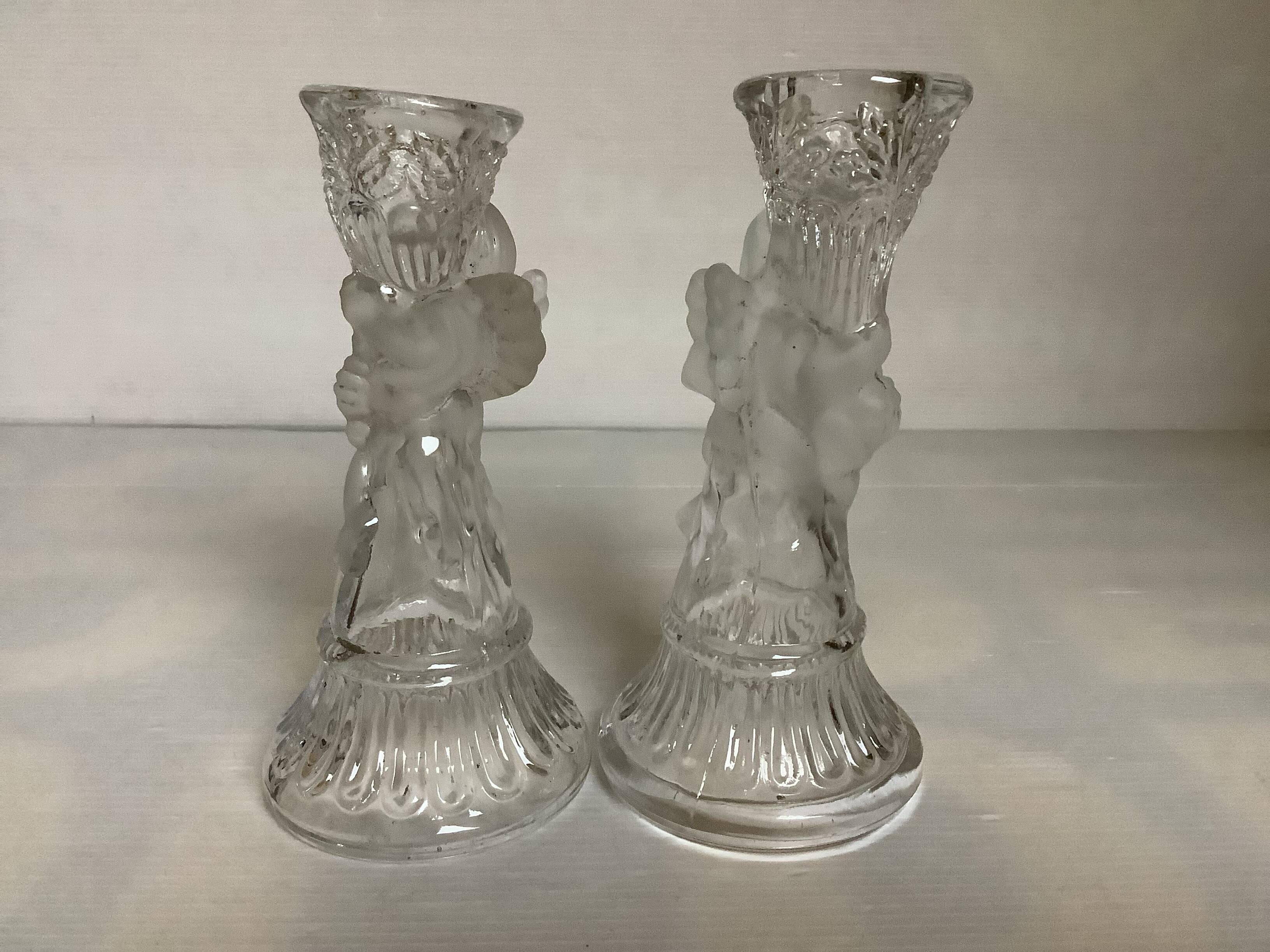 Trio of frosted molded glass angel candle holders