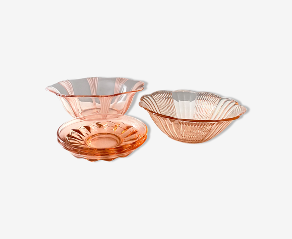 Ensemble de bol en verre art déco rose pastel vaisselle vintage, verre  rosalin | Selency