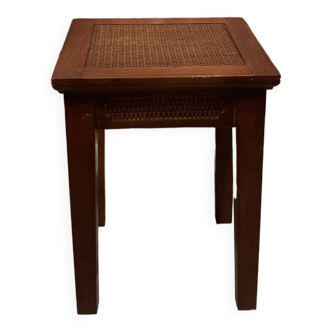 Wooden stool with canework