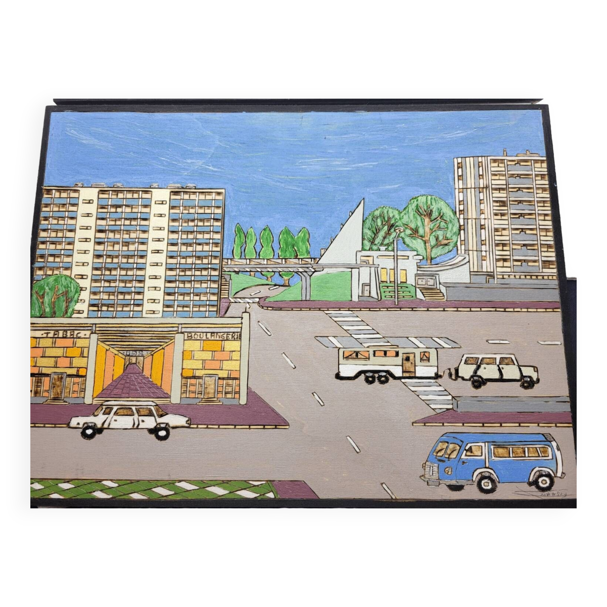 Naive Art painting painting on wood