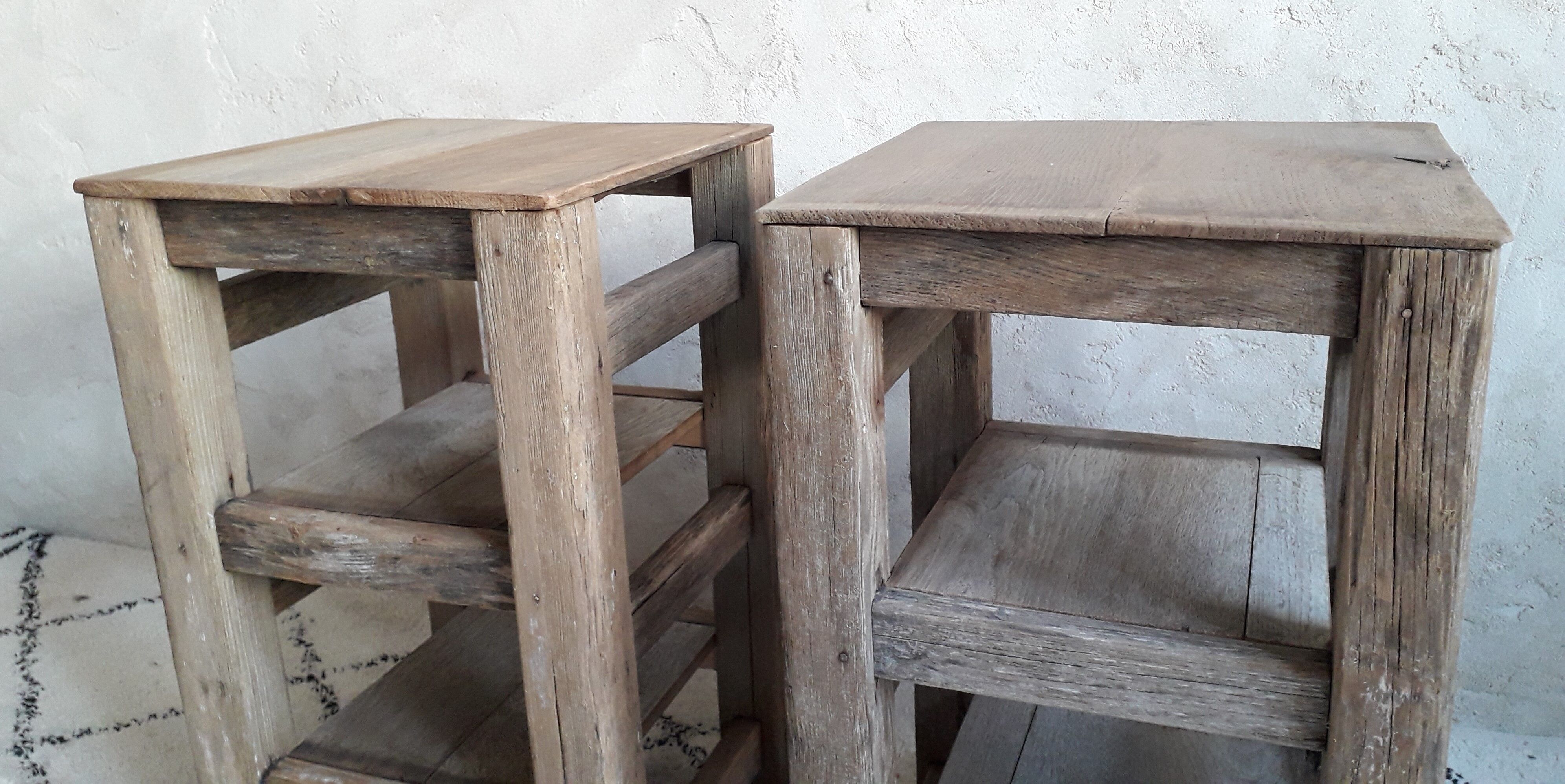 Pair of raw wooden bedsides