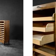 Vintage Industrial Danish Roller Shutter Brown Oak Cabinet with Drawers