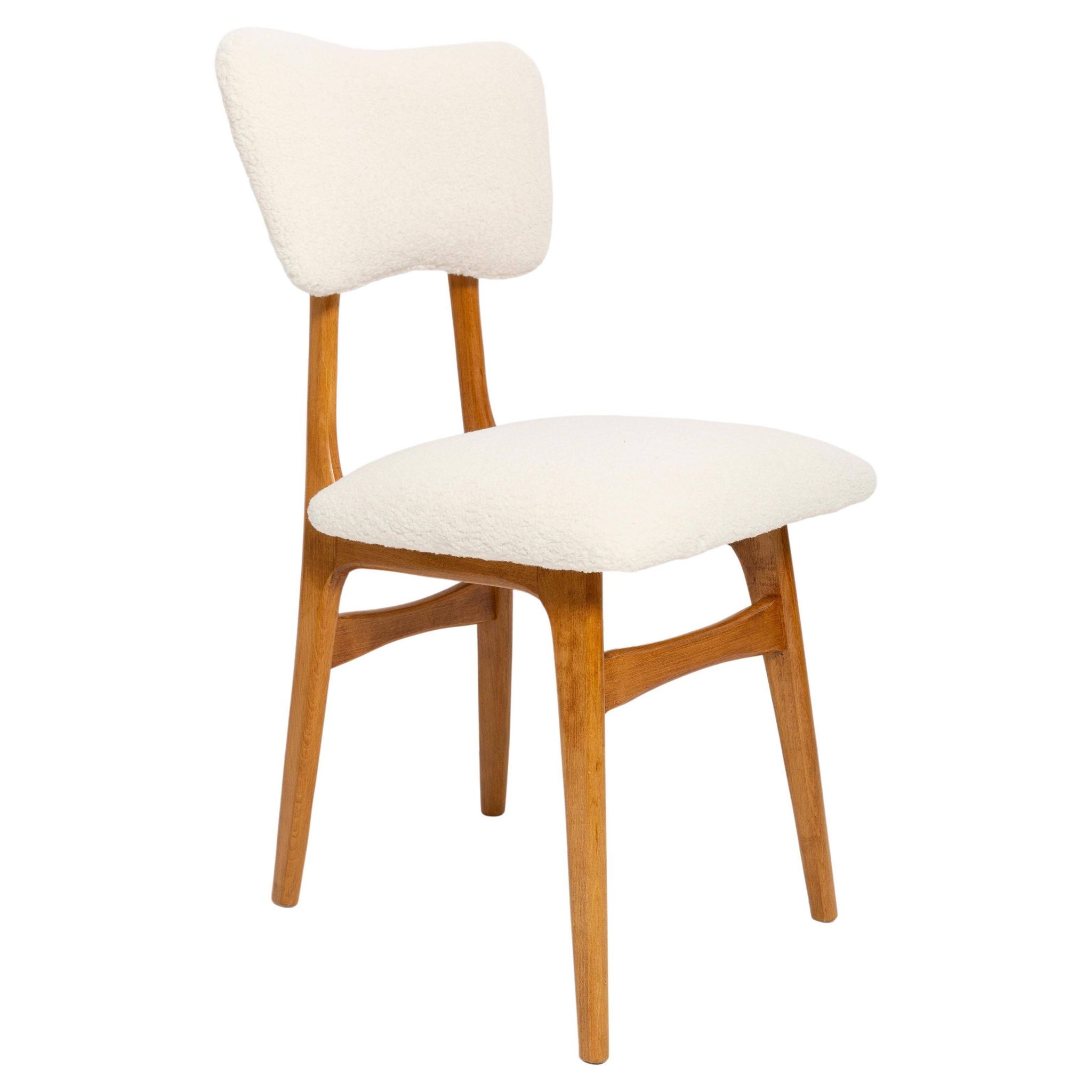 Mid-century "Butterfly" dining chair, light cream boucle, Poland, 1960s