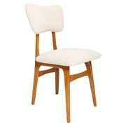 Mid-century "Butterfly" dining chair, light cream boucle, Poland, 1960s