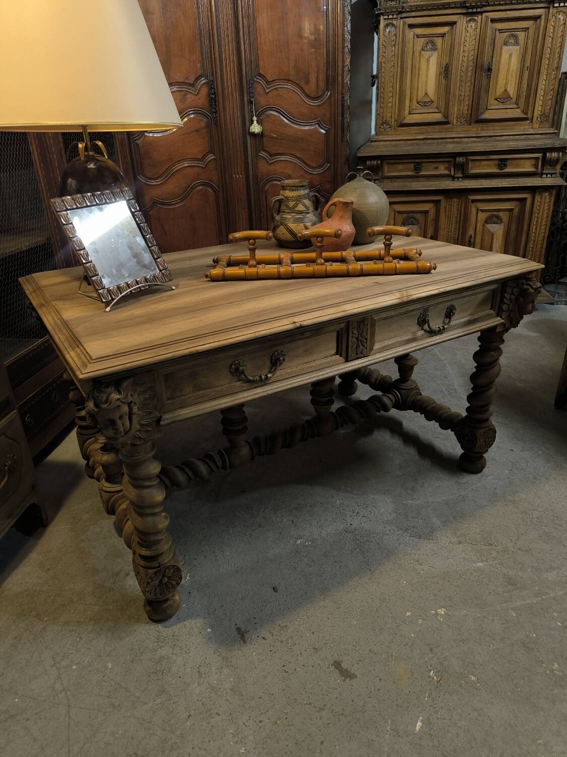 19th century desk in natural solid walnut.