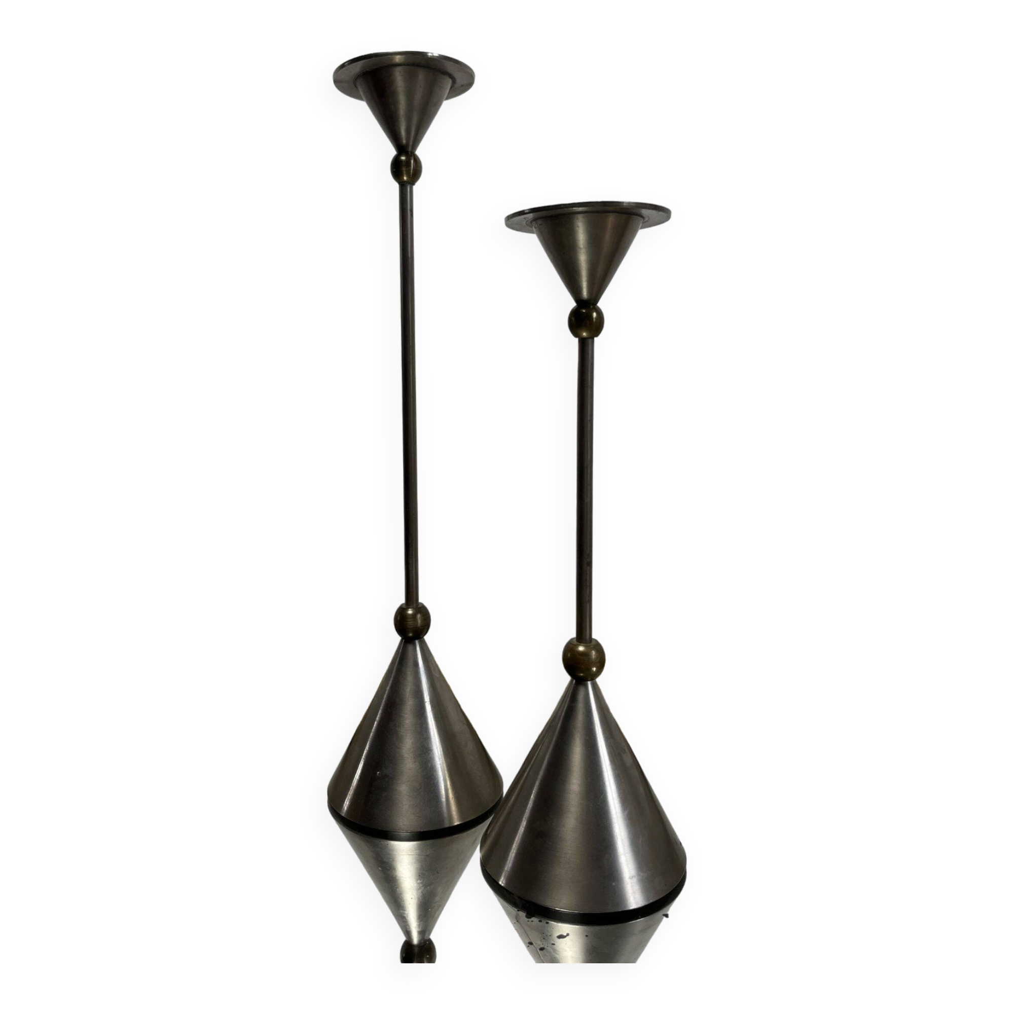 Pair of high vintage metal and brass candlesticks