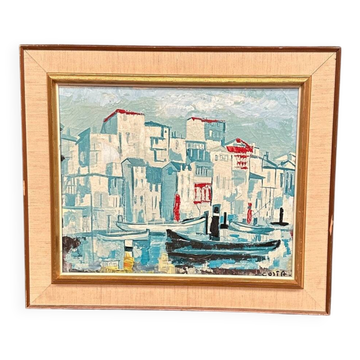 Swedish Oil on Canvas – “Harbor Scene” by Costa – Vintage & Frame
