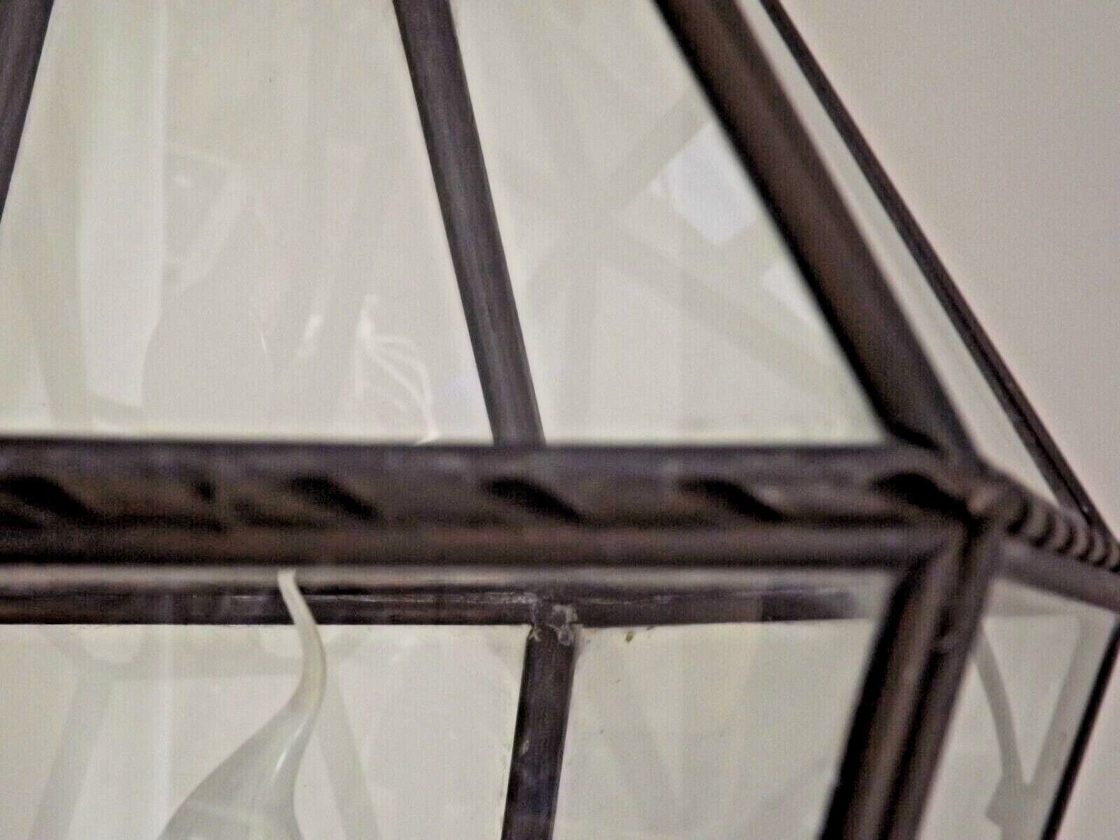 Hexagonal shaped copper and glass hanging lantern