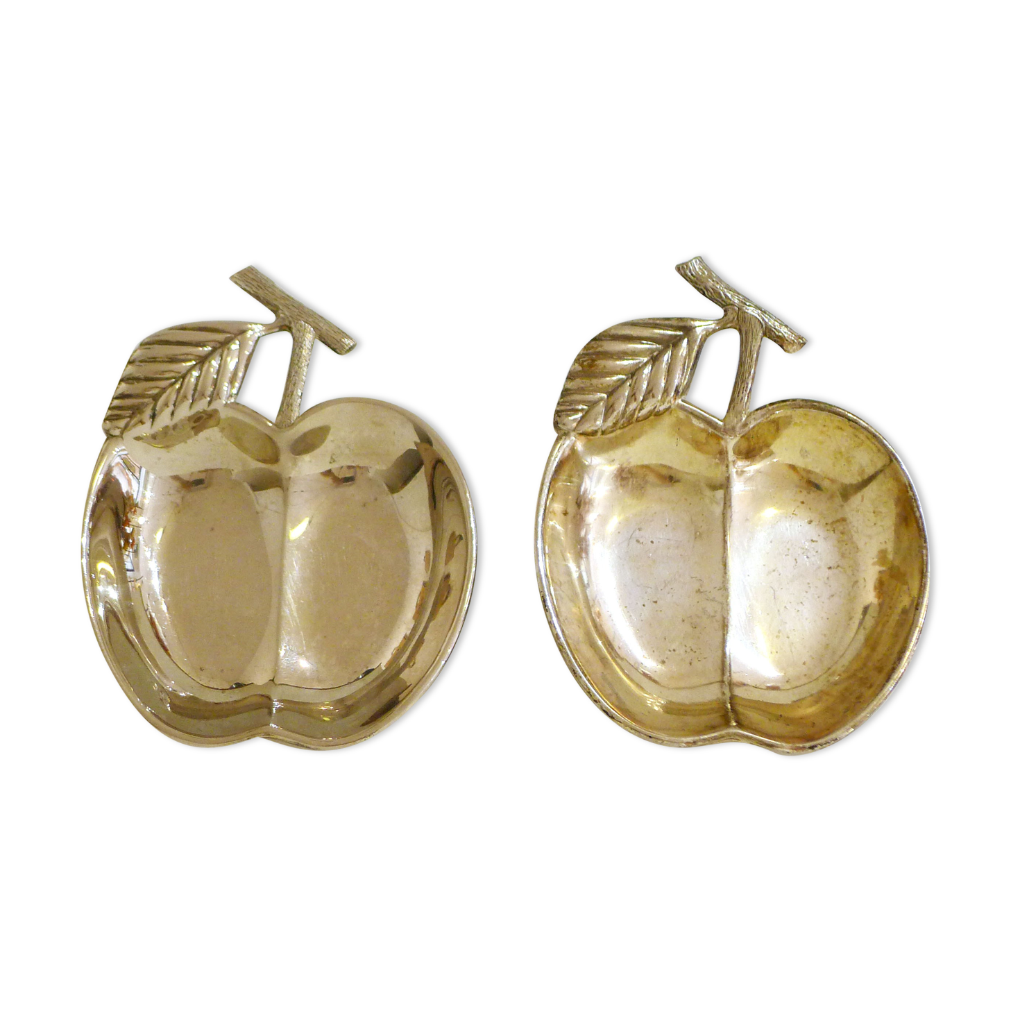 Pair of chrome metal apple cups