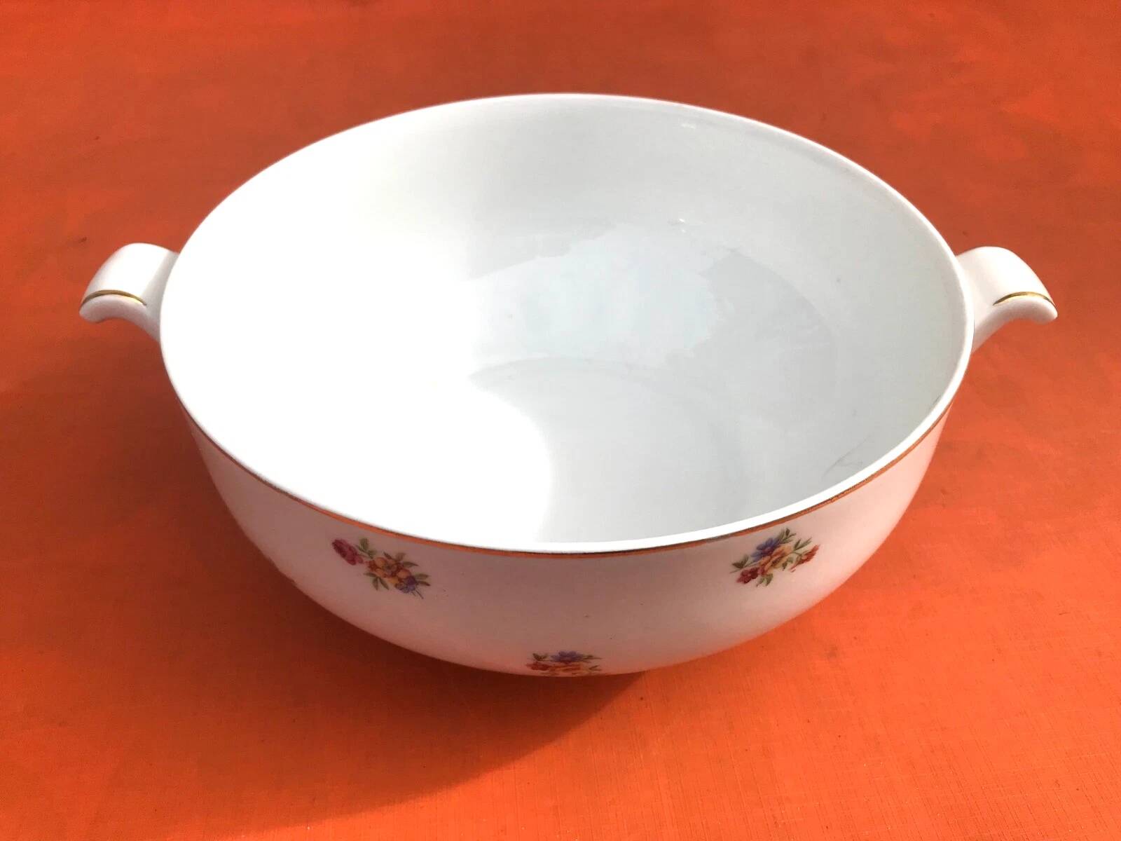 Antique PN France soup tureen White porcelain with gold edging and brass decoration