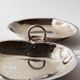 Vintage 1960s silver-plated catchall, double heart shell with ring handle.