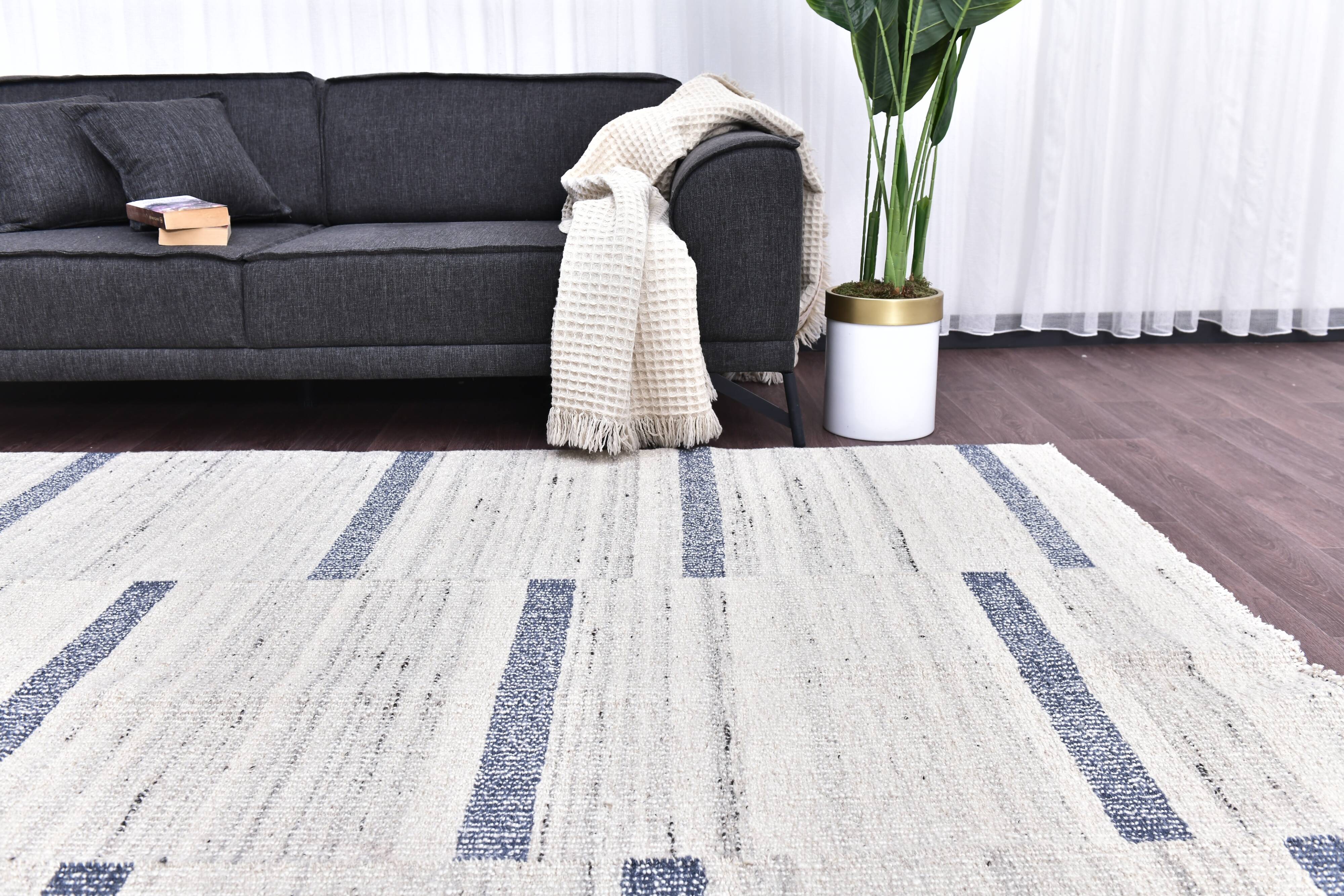315x210 cm cream Blue kilim carpet, wool hand made blue kilim rug.