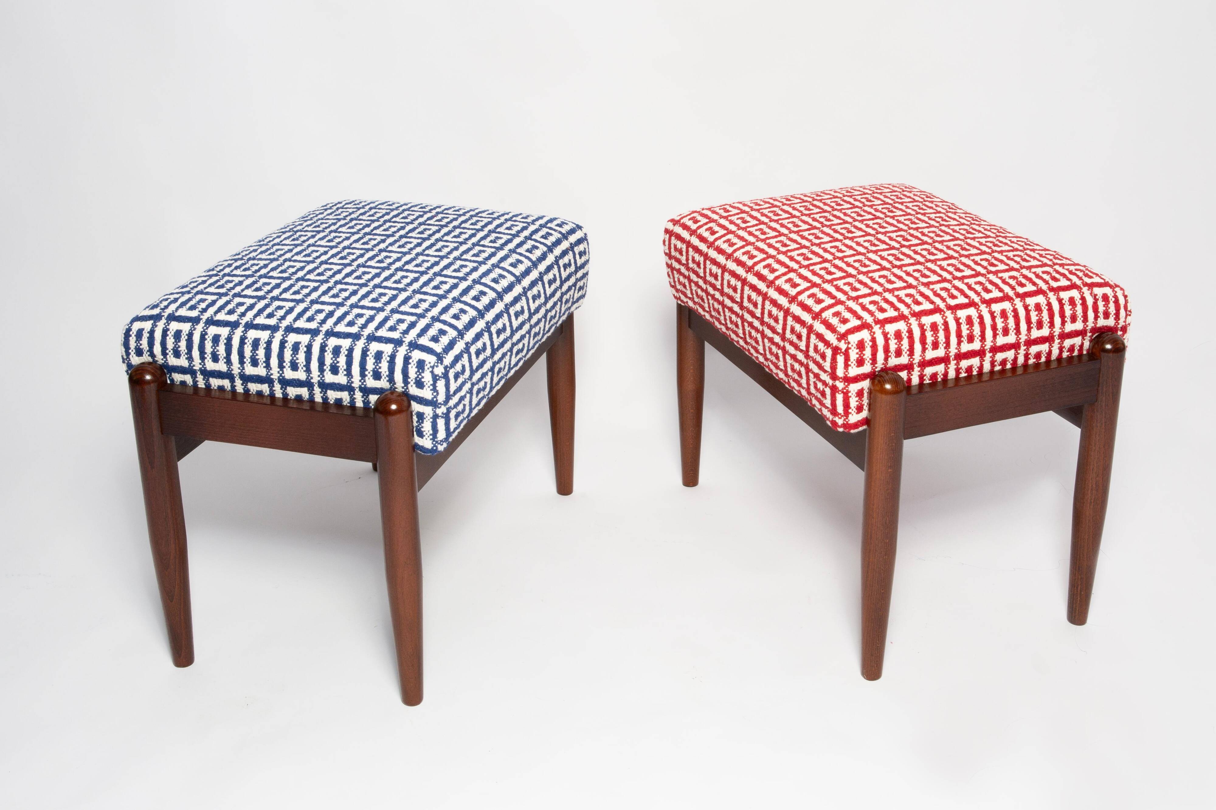 Mid-century GFM stool in geometric jacquard tweed by Dedar, E. Homa, Europe, 1960s.
