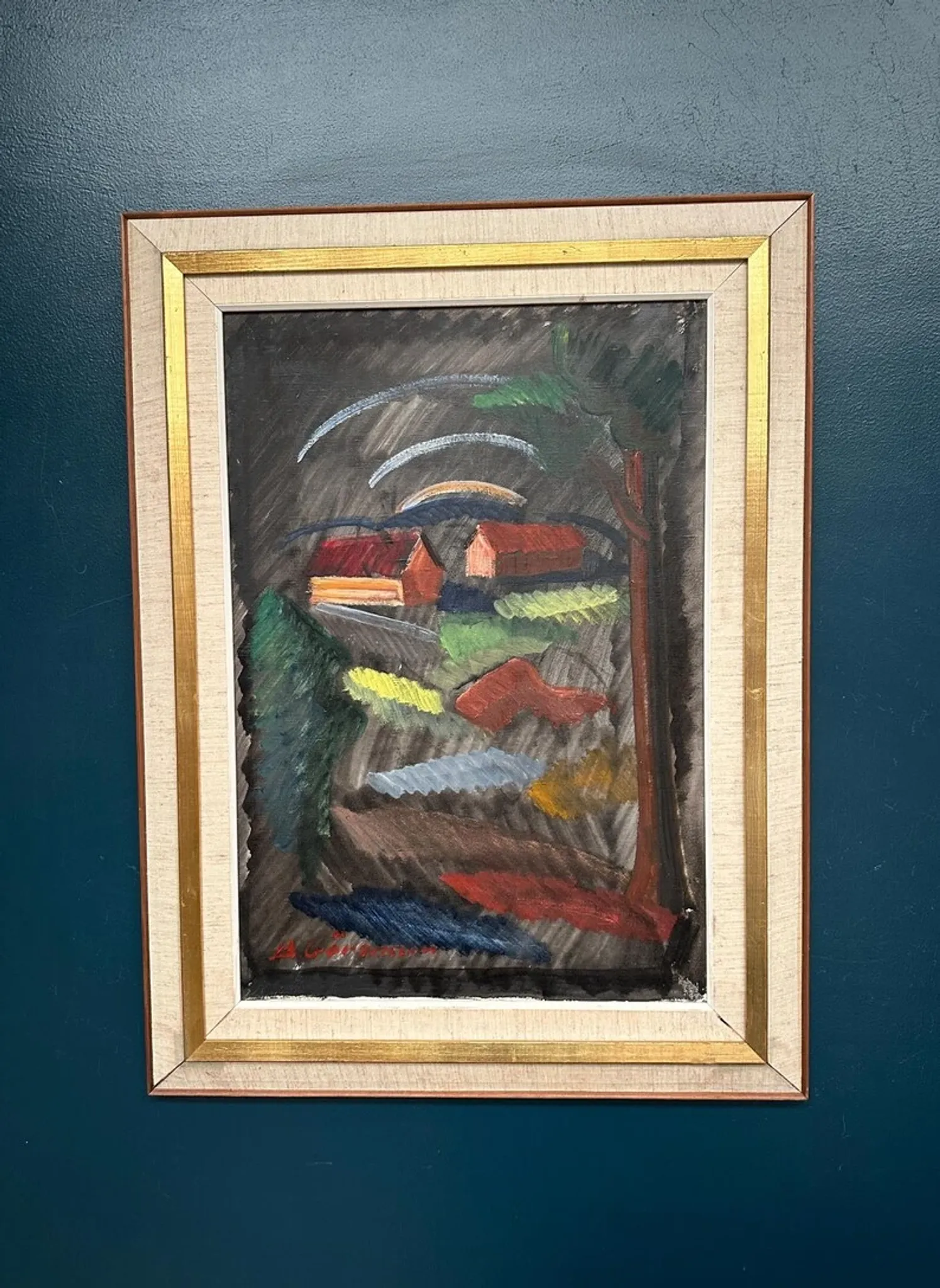 Large Original Swedish Oil on Canvas – “Landscape” by Bror Göransson – Signed – Vintage & Framed – 83 × 63 cm (32.7" × 24.8")