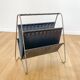 Vintage brass and black leather magazine holder