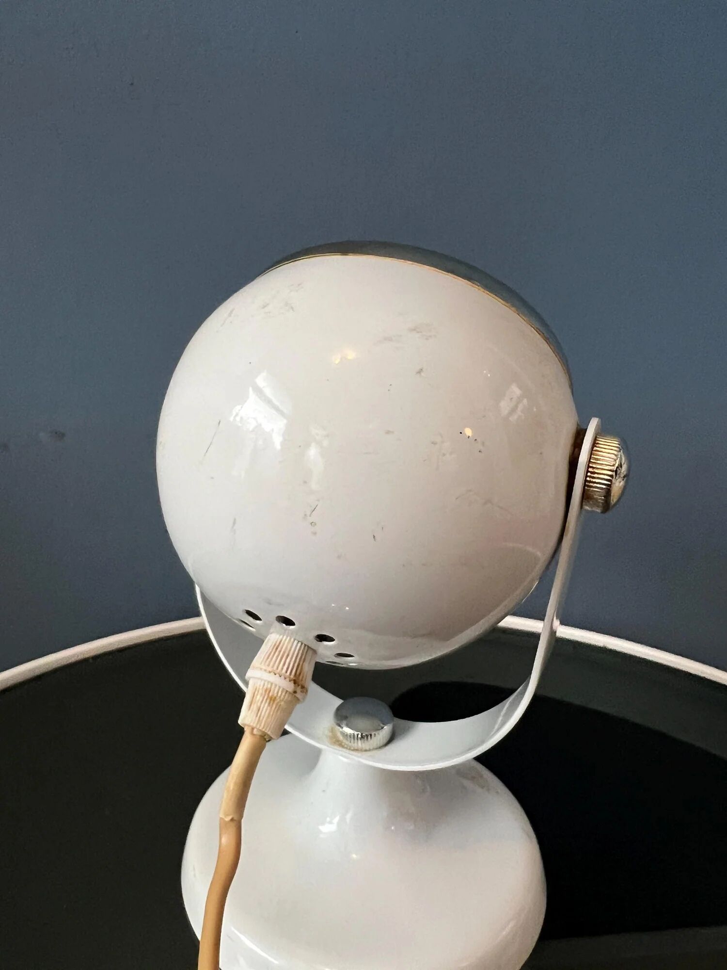 Mid-century small white space age eyeball table lamp