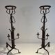 Important Pair of Gothic Wrought Iron Andirons with Fleur-de-Lis