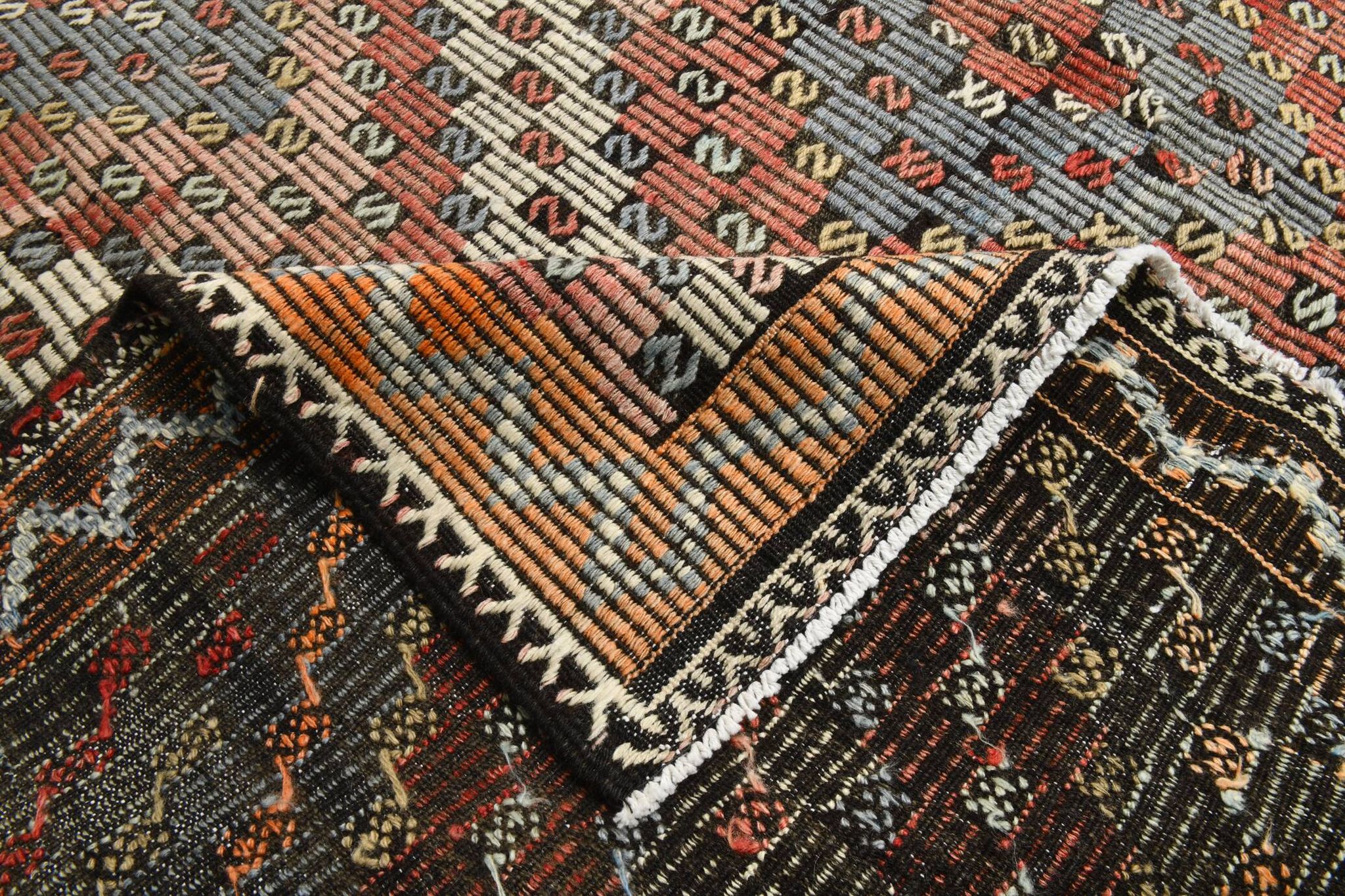 Burgundy & Green Turkish Vintage Kilim Rug