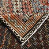 Burgundy & Green Turkish Vintage Kilim Rug